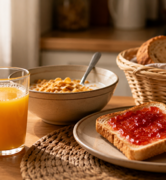 desayuno saludable falso zumo naranja cereales tostadas mermelada glucosa azúcar