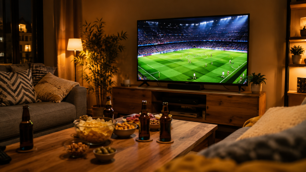 ver el Mundial en casa salón tele amigos cerveza sofá partido