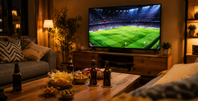 ver el Mundial en casa salón tele amigos cerveza sofá partido